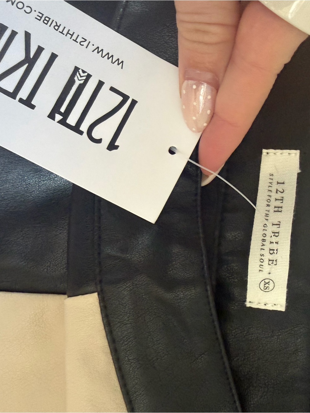 12th Tribe Colorblock Faux Leather Mini Skirt in Black and Cream - Picture 2 of 4